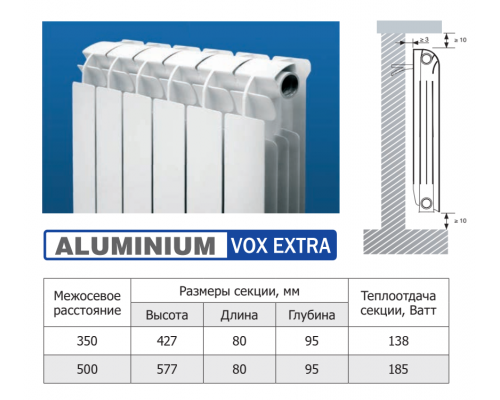Алюминиевый секционный радиатор отопления Global VOX EXTRA 500 / 10 секция