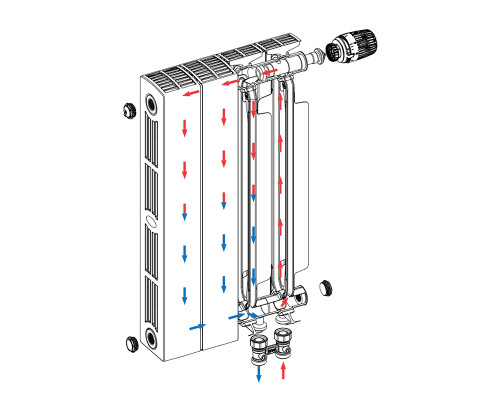 Биметаллический секционный радиатор отопления Rifar Supremo Ventil 800 / 10 секций правое подключение