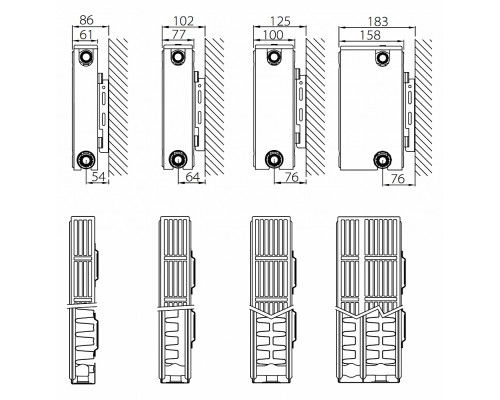 Стальной панельный радиатор отопления с нижним подключением Stelrad Novello 33 03 24