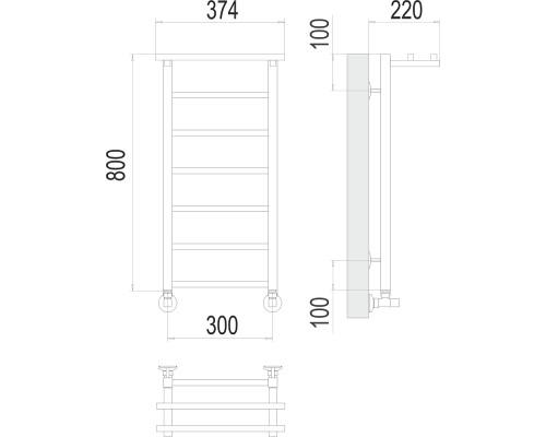 Полотенцесушитель водяной Terminus Контур с полкой П7 300х800