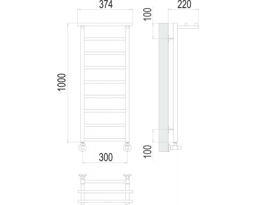 Полотенцесушитель водяной Terminus Контур с полкой П9 300х1000