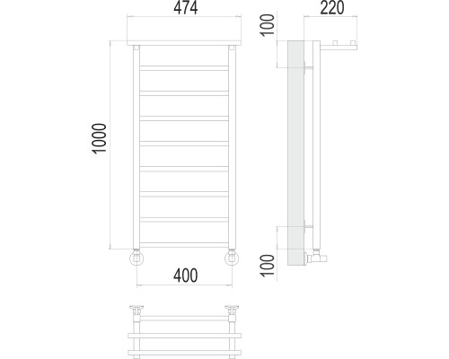 Полотенцесушитель водяной Terminus Контур с полкой П9 400х1000