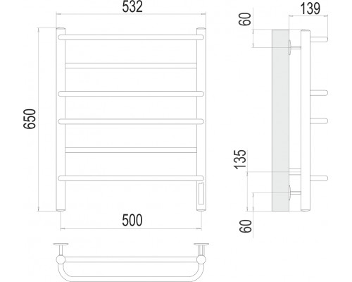 Электрический полотенцесушитель Terminus Евромикс П6 500х650 Электро (quick touch)