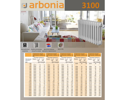 Стальной трубчатый радиатор отопления Arbonia 3100 / 1 секция