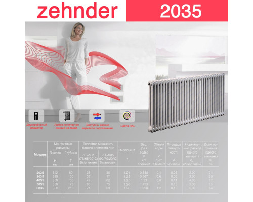 Стальной трубчатый радиатор отопления Zehnder 2035 / 1 секция