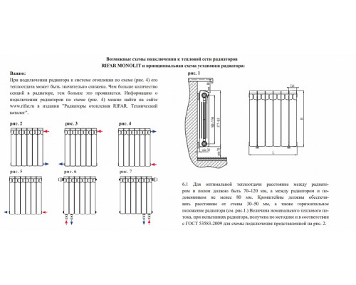 Биметаллический секционный радиатор отопления Rifar Monolit 350 / 1 секция